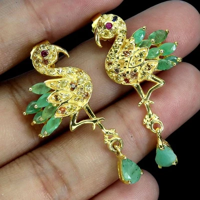 Pendientes de plata de ley 925 pera esmeralda 6x4 mm rubí zafiro piedras preciosas joyería Foto 1 de 4