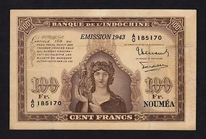 F.C. NUEVA CALEDONIA NEW CALEDONIA , 100 FRANCOS 1943 , MBC- ( VF- ) , P.46a . - Picture 1 of 2