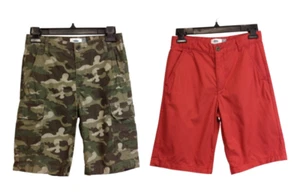 Lot of 2 Old Navy Boys Casual Flat Front Khaki Shorts Camo Red Size 12 Regular - Picture 1 of 6