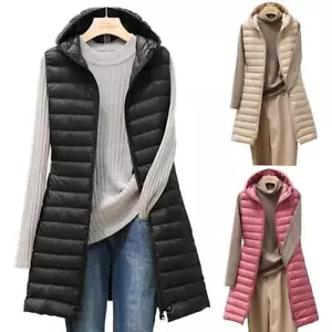 Women 90% Down Hooded Packable Waistcoat Ultralight Long Jacket Puffer Vest Warm - Picture 1 of 30