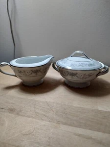 Noritake China Colburn Footed Cream And Sugar Bowl w/Lid Vintage Pattern 6107 - Picture 1 of 16