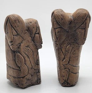 Figurines Carved Faces Snake Turtle Lizard Clay Composite Unknown Origin Qty 2 - Picture 1 of 24