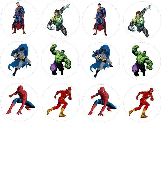 12 Superhero (Batman Spiderman Hulk) Edible Wafer Paper Uncut Cupcake Toppers - image 1 of 1
