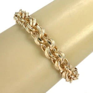 Double Ring 14k Yellow Gold Links Charm Bracelet 8" Long - Picture 1 of 5