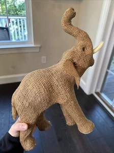 Large Burlap Elephant Figurine Decoration Boho Around 13” Tall at Trunk - Picture 1 of 20