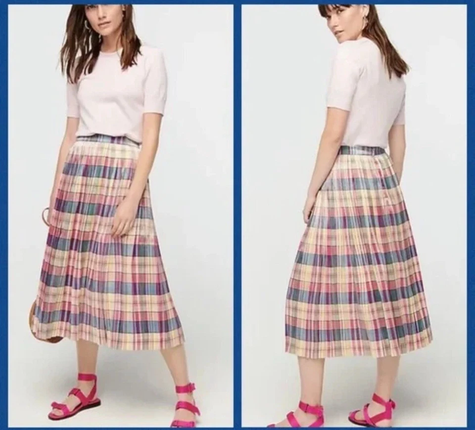J. CREW Shimmering Plaid Pleated Midi Skirt Size 2 - Image 1 of 4