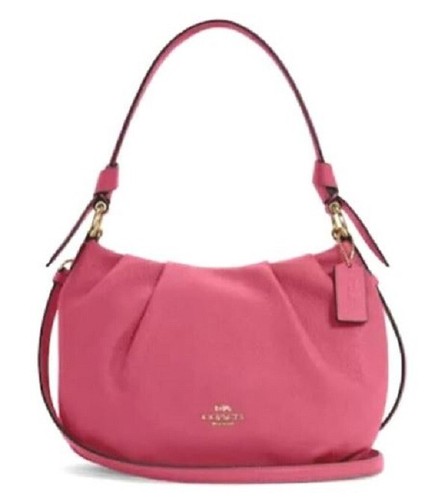 Borsa a tracolla Coach Everly Pebble in pelle viola brillante rosa brillante C4068 Nuova con etichette