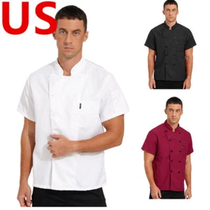 Chaqueta Abrigo Hombre EE. UU. Manga Corta Doble Pecho Restaurante Uniforme Chef Camisa - Imagen 1 de 23