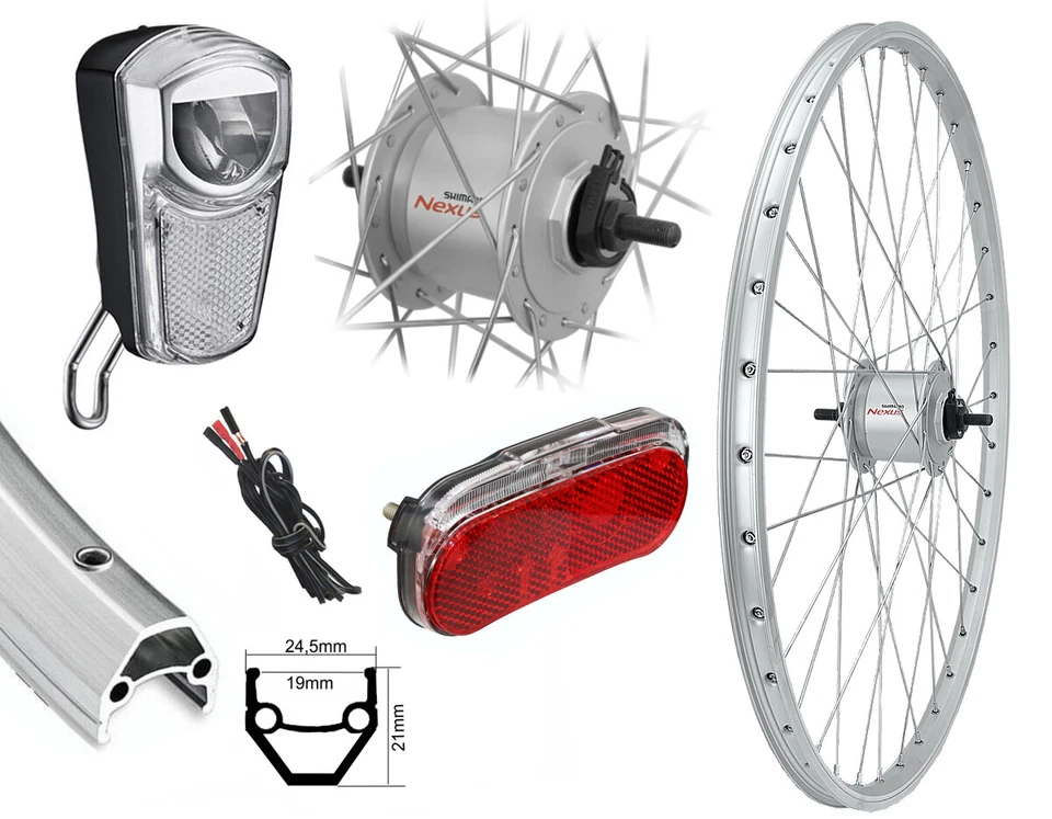 28" Vorderrad Laufrad Komplett-Set mit Nabendynamo Umrüstkit Union LED 35 Lux - Bild 1 von 1