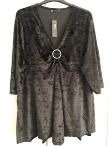Gorgeous Crushed Black Velvet Diamanté long Stretchy Tunic BNWT Size 30/32 - Picture 1 of 2