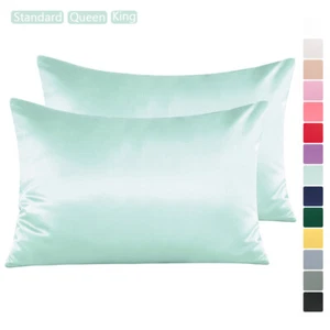 2er Pack Satin Kissenbezug Schöne Satte Farbe Nicht Verblassen Faltenfrei Kissenhülle Bezug - Bild 1 von 30