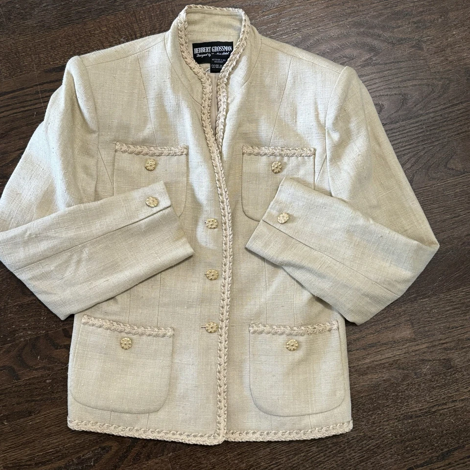 Cream Silk Bouclé Tweed Blazer Womens 8 Vintage Designer Style Cynthia Sobel - Image 1 of 4