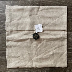 New POTTERY BARN Textured Linen 18" Button Pillow Cover FLAX Beige Natural NWT - Picture 1 of 5