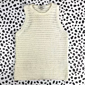 MADEWELL NWT 100% COTTON Crochet-Knit Crewneck Sweater Bright Ivory SMALL NO992 - Picture 1 of 4