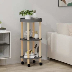NNEVL 3-tier Trolley Grey 38x38x82cm Engineered Wood&Solid Wood Pine - Picture 1 of 7