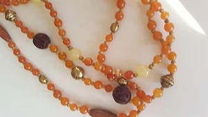 Amber Brown 3 Strand 34" Avon Art Lucite Beaded VINTAGE NECKLACE - Picture 1 of 5