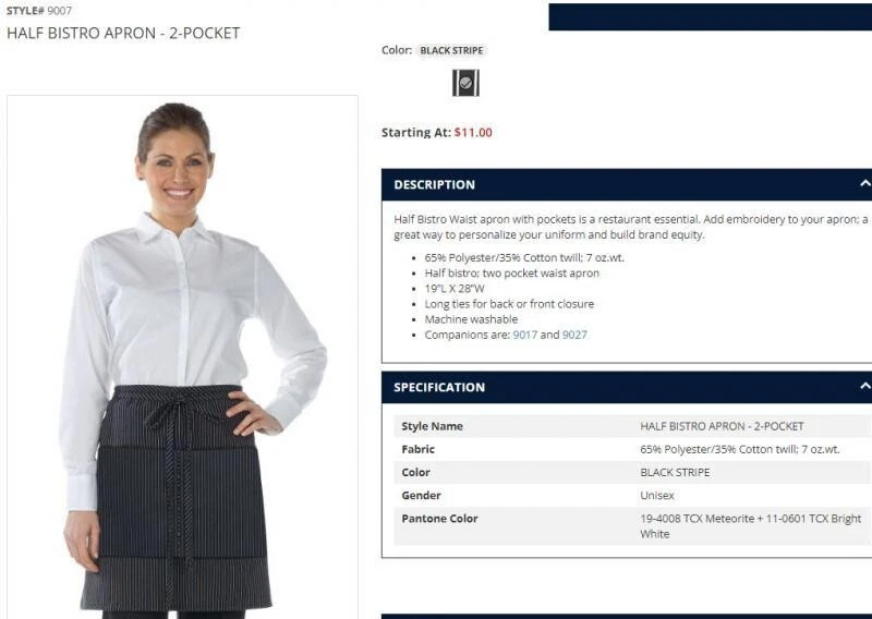 25 (TWENTY FIVE) Edwards Style 9007 2 Pocket Half Bistro Pinstripe Aprons - Image 1 of 1