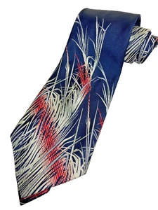 Vintage Necktie Kipper Wide Neck Tie Jacquard Red Whisp Blue Art Deco 70s - Picture 1 of 4