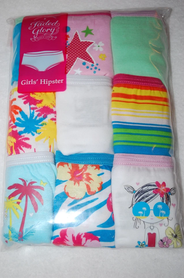 Girls Panties 9 PAIR HIPSTERS Multi-Color TROPICAL BEACH THEME Palm Trees Sz 12 - Image 1 of 1