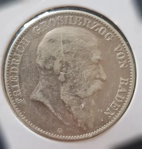 1904 G Deutschland. Kaiserreich Silbermünze Friedrich Großherzog von Baden 5 Mark fein - Bild 1 von 2