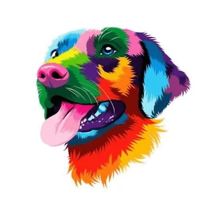 Wall Décor Abstract Colourful Dog Printed Canvas Stretched On Solid Pine Frame - Picture 1 of 5