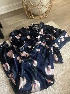 Pajama Set Satin Floral Girls Size 8 Blue Pink White - Picture 1 of 8