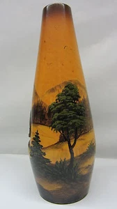 Handarbeit Holzvase '50/'60er Jahre Souvenir Freiburg Relief Vase Malerei Natur - Picture 1 of 7