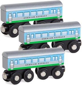 3 Stück große Holzeisenbahn Schnellzugwagen, kompatibel mit Thomas & Friends  - Bild 1 von 12