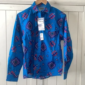 Wrangler Western Wear Azteken Cowboy Passe Blau Größe Small Neu mit Etikett Southwestern - Bild 1 von 12