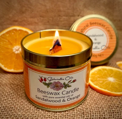 Sandalwood & Orange Beeswax Candle.  Double Wood Wick, Essential Oils - Image 1 of 3