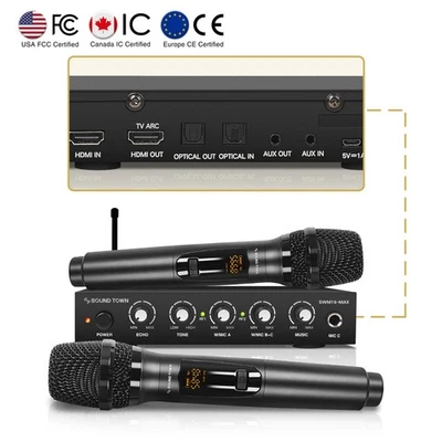 SOUND TOWN INC Sound Town Wireless Mic Karaoke Mixer w/ HD ARC, Optical, AUX (SWM16-MAX)