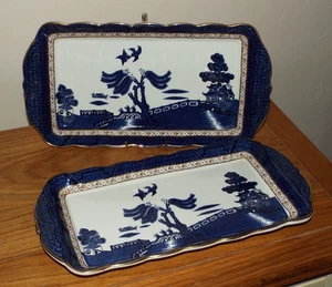 2 x Vintage Booths Real Old Willow A 8025 Rectangular Sandwich Trays 34cm x 17cm - Picture 1 of 5