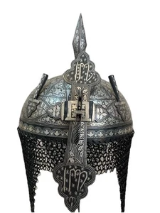 Mughal India Ottoman Islamic Kufic Helmet with Silver Kofthgiri Worked - Picture 1 of 19