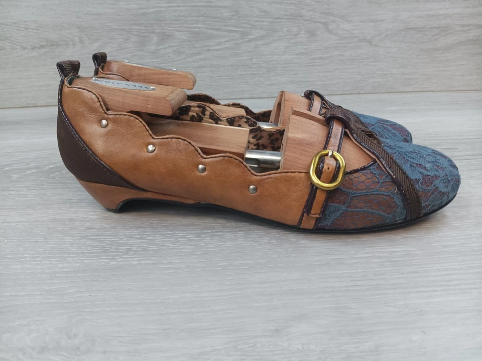 Женские мокасины Bobbi Blu коричневые синие кожаные без шнуровки с регулируемой пряжкой плоские 8,5 - Изображение 1 из 4