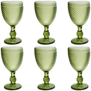 Green Drinking Glasses set of 6 Vintage Glassware Colored Wine Glasses Water ... - Picture 1 of 9