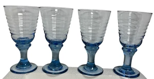 Vintage Libbey Sirrus Blue 14 Oz Wine Glass Water Goblet Ribbed 7” Set of 4 - Picture 1 of 7