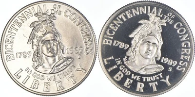 1989 Proof & Unc Congressional Half Dollar US Congress Commemorative Set *1073 - Image 1 of 3