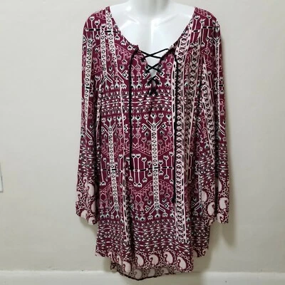 Somedays Lovin женщин платье туника кружева v-образным вырезом ацтеков пейсли богемное Flare Slv красный M - Изображение 1 из 4