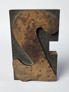 LARGE NUMBER "2" ANTIQUE LETTERPRESS VINTAGE WOODEN PRINT BLOCK STAMP 5" - Picture 1 of 6