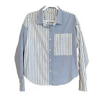 L.L. Bean Blue & White Button Up Top Fits Like Size L Long Slv Stripe Colorblock