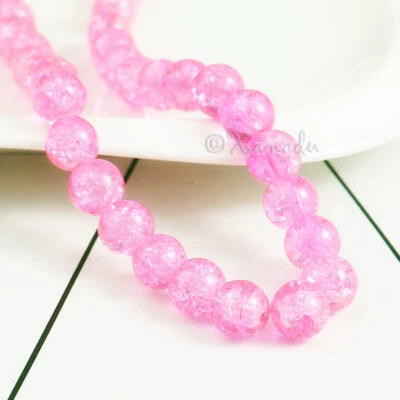 Cuentas de vidrio craquelado redondas rosa de 10 mm G4179 - 20, 50 o 100 piezas Foto 1 de 2