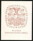 Exlibris Doctoris Caroli Obsil, Wappen mit Fischen & Ritterhelm 