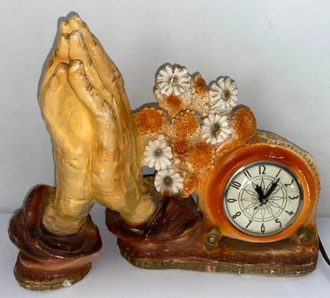 Vintage 1979 J. Wilmoth # 927 Praying Hands Clock Lanshire Flowers 14”x11” READ Cover
