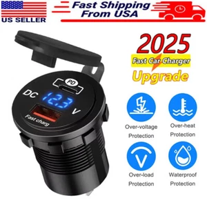 Chargeur Voiture Rapide 12-24V USB C 2 Ports PD & QC3.0 Prise Prise pour Bateau RV Marine - Photo 1 sur 20