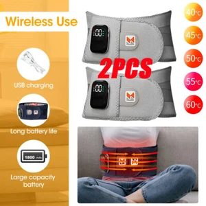 2x Cordless Heating Pad Lower Back Brace Massager w/ Heat Rechargeable Heat Belt - Picture 1 of 22
