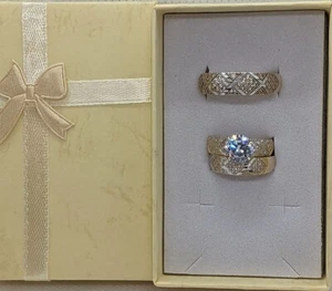 10K Yellow Gold 3 Piece Wedding Band Set, Size 6 Lady, Size 10 Men, 6.9 grams - Picture 1 of 17