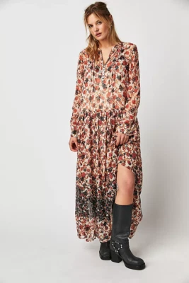 Free People See it Through Maxi Dress Brown Beige Floral Print - BNWOT RRP $168 - Image 1 of 4