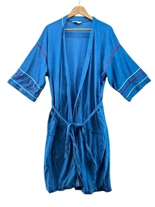 Vintage Christian Dior Monsieur Men's Blue White Striped Robe One Size Pockets - Picture 1 of 13