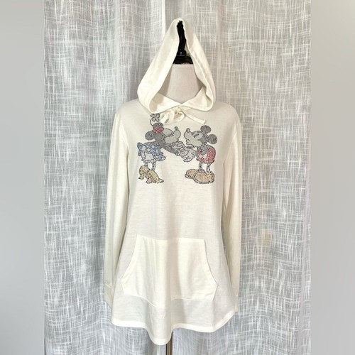 OFF WHITE Felpa con cappuccio Parchi Disney strass Topolino Minnie S maglione panna
