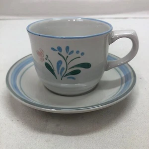 FASCINO STEINZEUG HANDVERZIERT BLUMEN TASSE & UNTERTASSE SET JAPAN - Bild 1 von 8